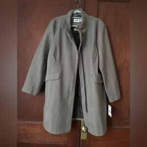 Nine West Herringbone Zip Front Coat XXL NWT